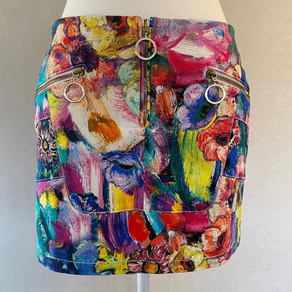 Just Cavalli Vintage Zippered Mini-Skirt Multi-Color Floral. Size 4 US/ 42 IT